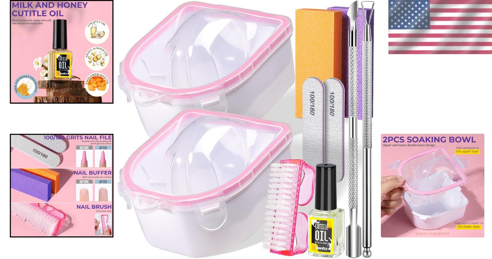 Elegant 10-Pc Nail Soaking Bowl & Cuticle Care Set for Ultimate Nail Pampering