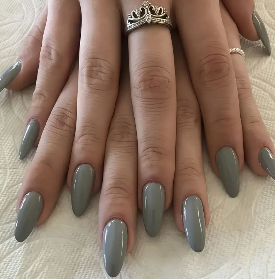 24 Pcs Press-On Nails Medium Glossy – Solid Gray – Looks Like Gel Nails