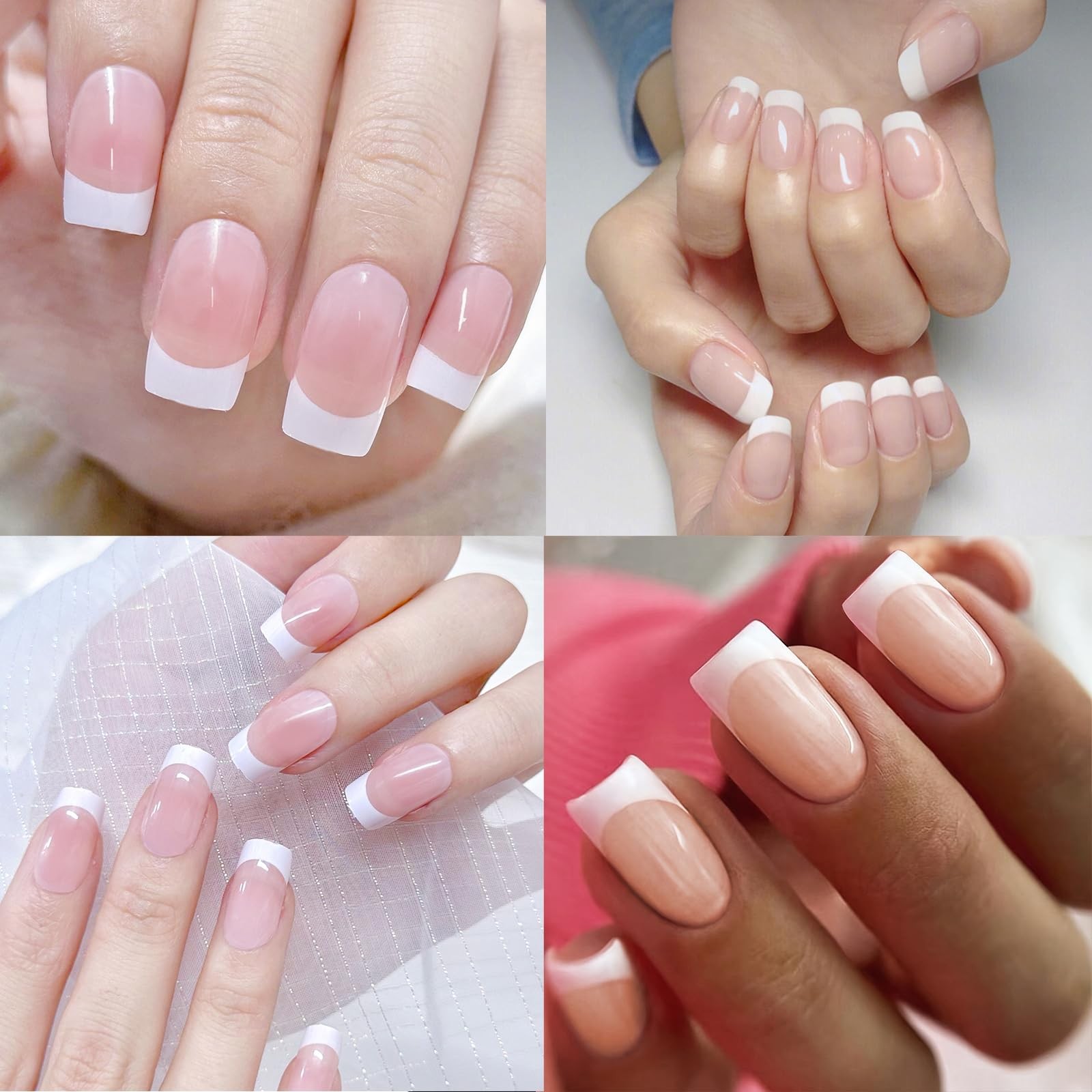 120 Pcs French Tips Press on Nails Medium Square (Pack of 120), Style-6