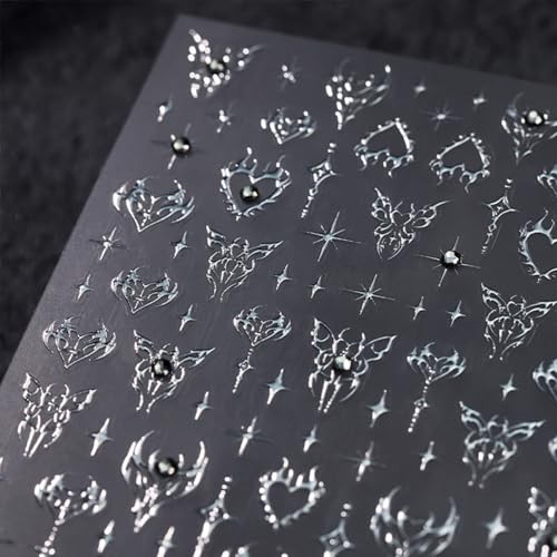 Silver Star Nail Art Stickers 5D Self Adhesive Heart Silver Butterfly Star