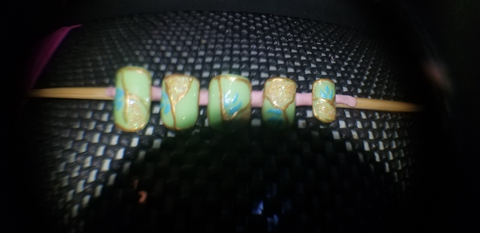 Kawaii Press On Nails|Neon Green Gold Orange Glitter | Short Square Gel 10PC