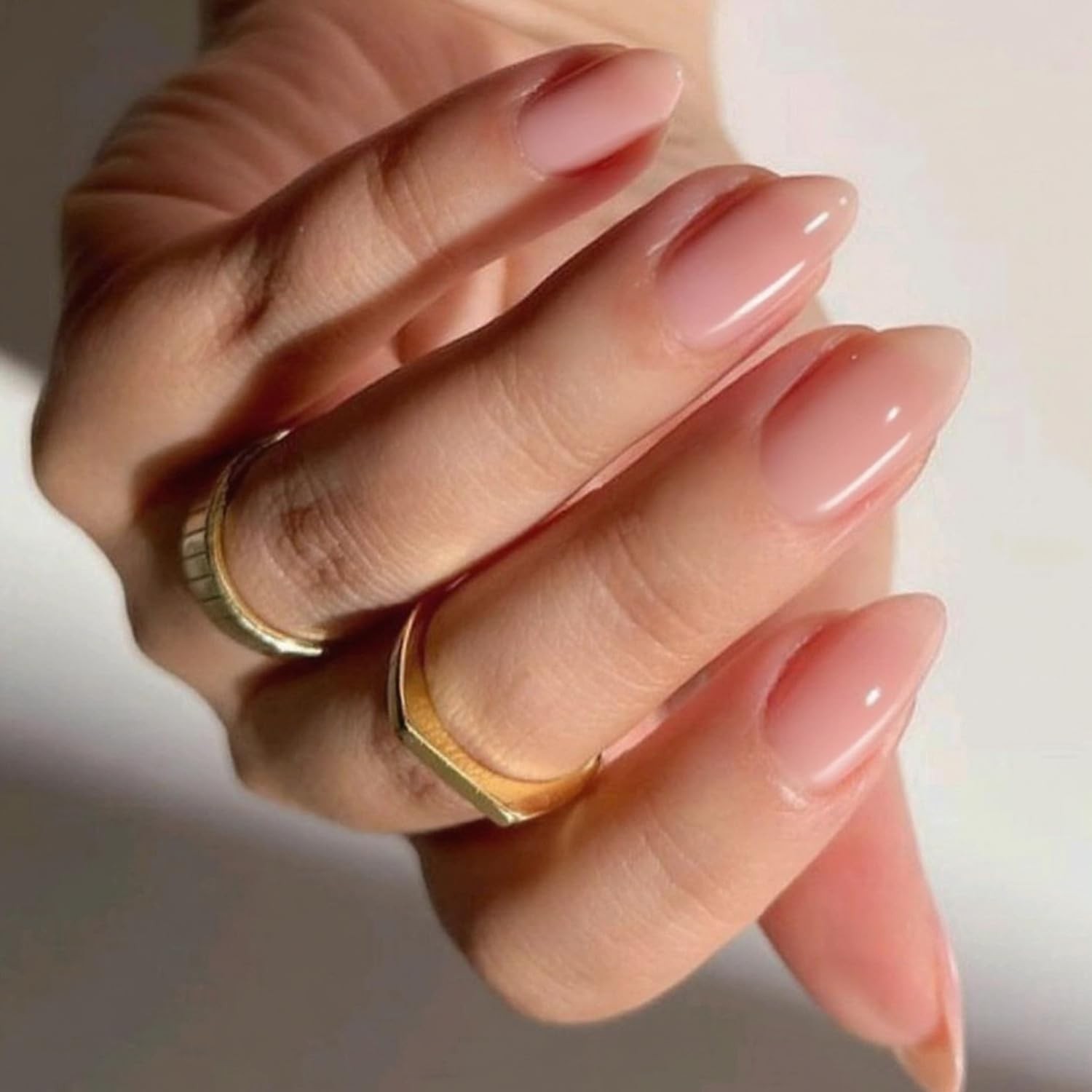 Nude Pink Press On Nails Short Almond, Natural Pure Pink Handmade Soft Jelly Gel