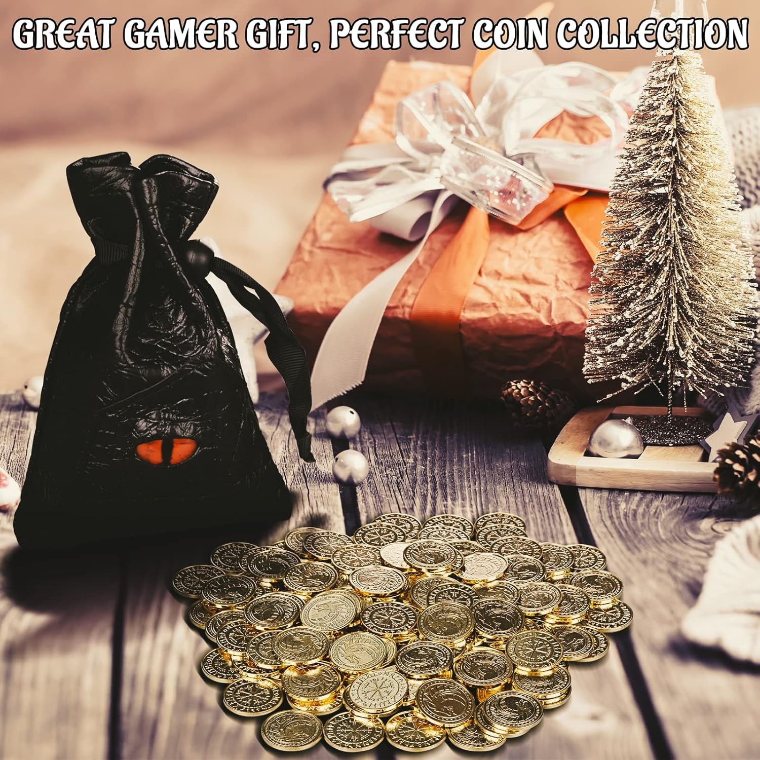 DND Fantasy Coins 50 Antique Gold Metal Treasure Tokens with Leather Pouch -…