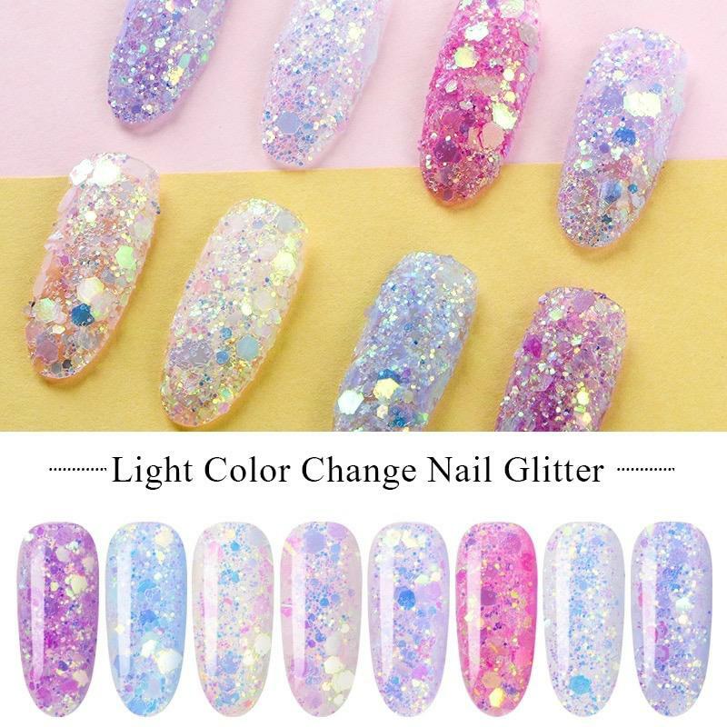Photochromic Nail Sequins UV Light Colour Changing Glitter Under Sunlight Mix UK