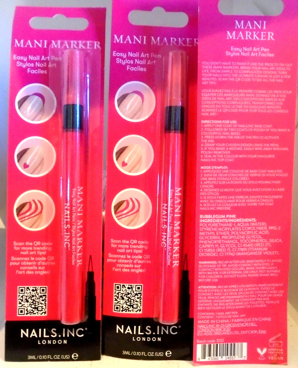 Nails Inc London Mani Marker Easy Nail Art Design Pen Pink Color 4-PACK