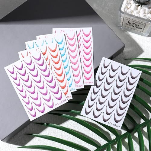 6 Sheets French Colorful Nail Art Stickers 3D Self-Adhesive Lines Gradient