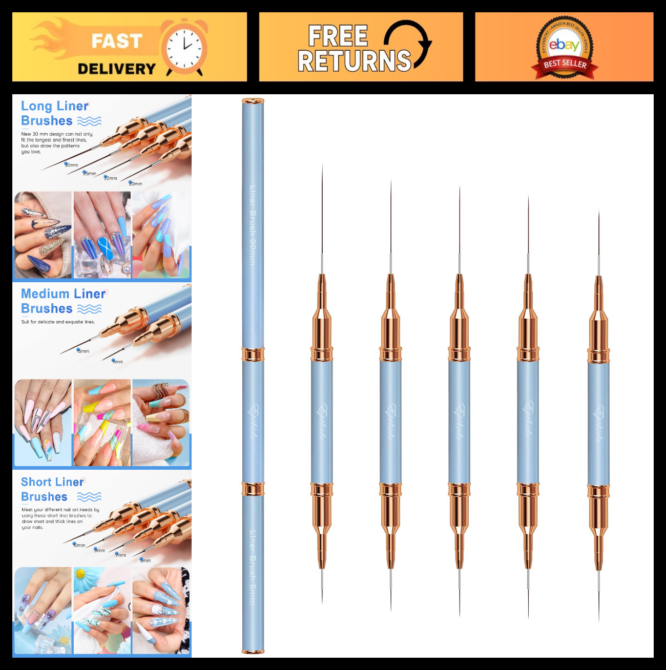 10PCS Double-Ended Nail Art Brushes Set – Fine Detail Liner Brushes for Nail Des
