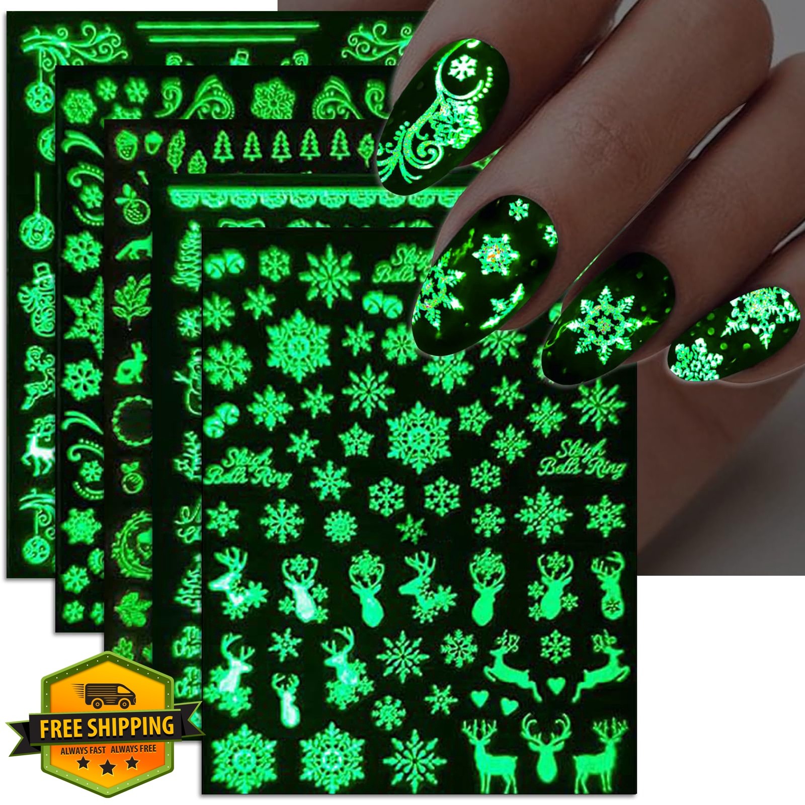 IDDFEVE Glow Snowflake Nail Stickers Christmas 3D Art Decals DIY Manicure