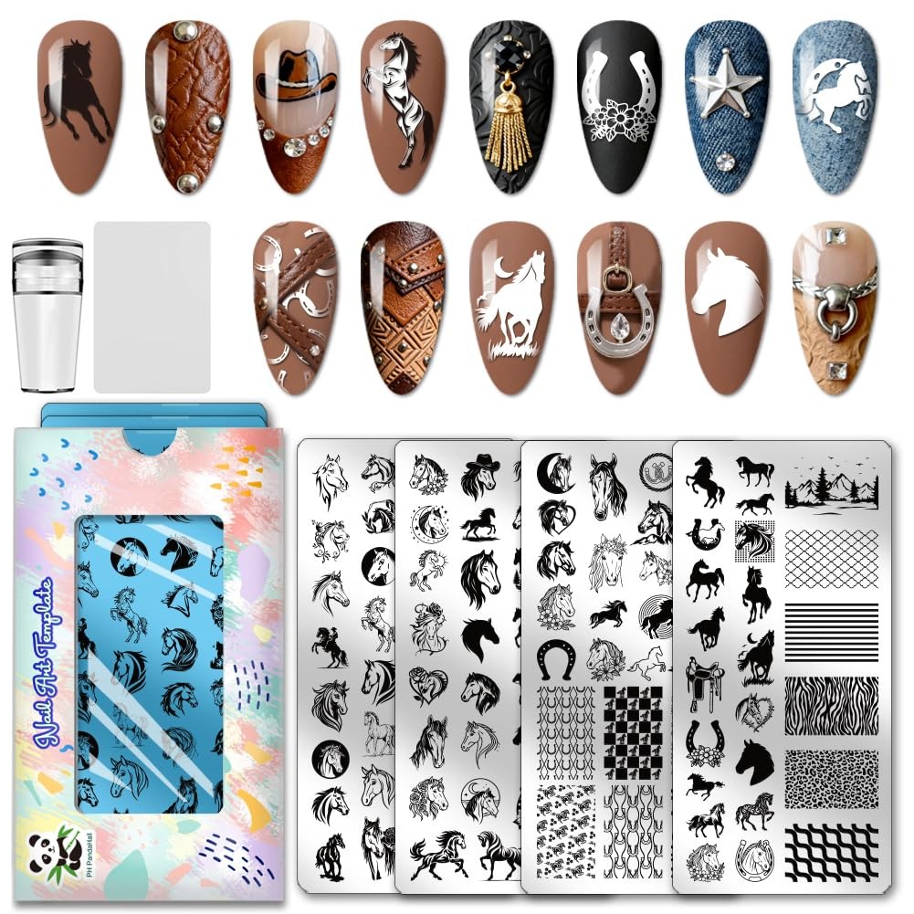 4pcs Horse Nail Stamping Plate Running Horse Nail Art Template Animals Nails …