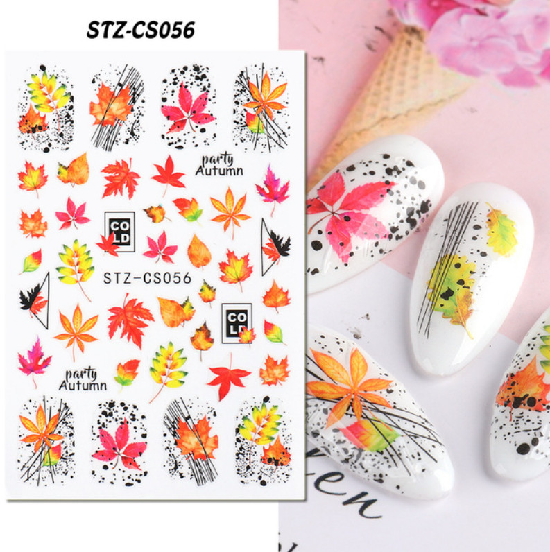 Autumn Leaf Maple Nail Sticker Geometric Lines Fall Leaves Nail Art Sticker NH15