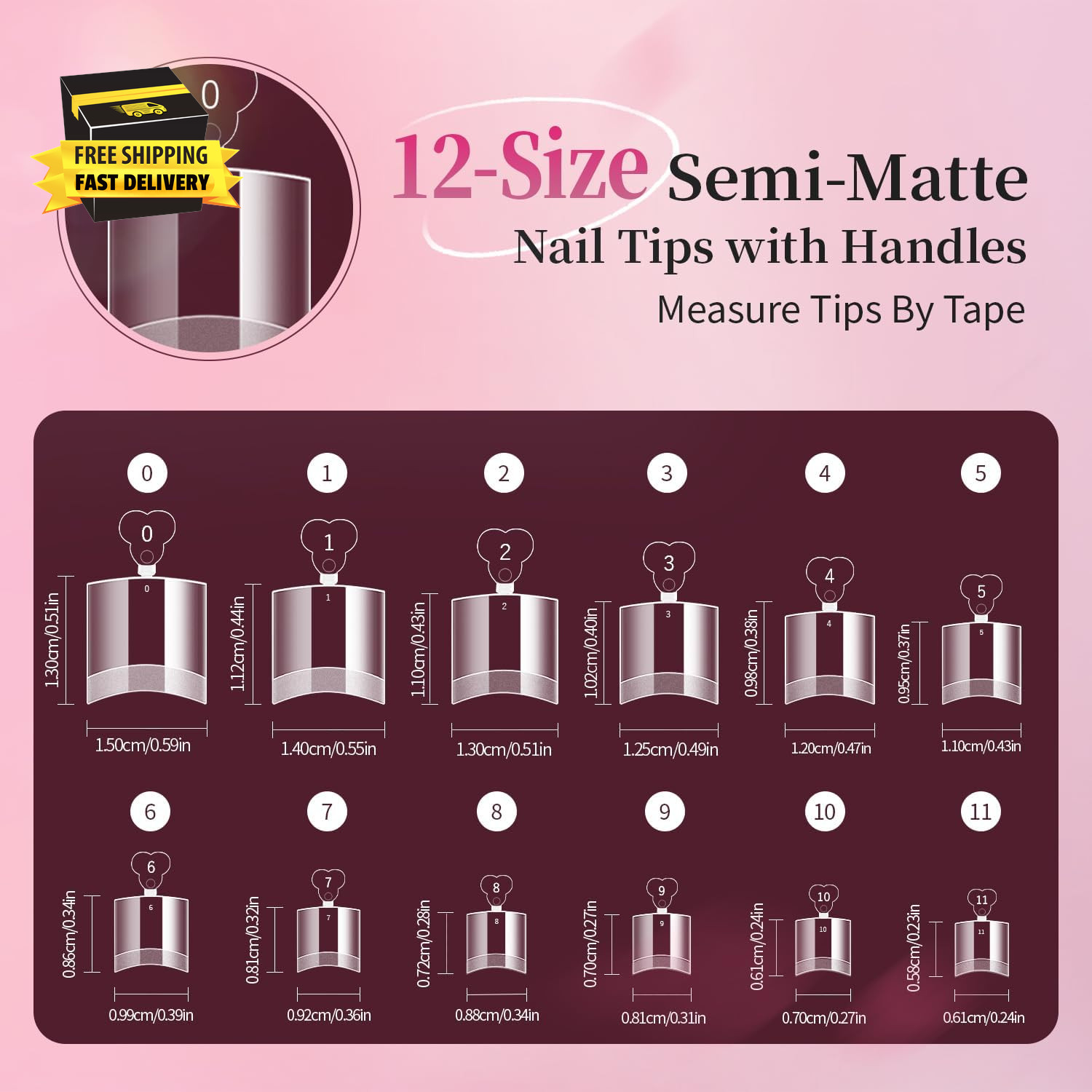 French Gel Nail Tips Press-On Nails with Handle, 240PCS Half Matte False Nails,