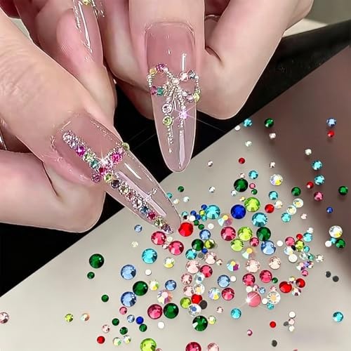 12Girds/1050Pcs Colorful Rhinestones Nail Charms Flatback 3D Nail Nail Charms-5