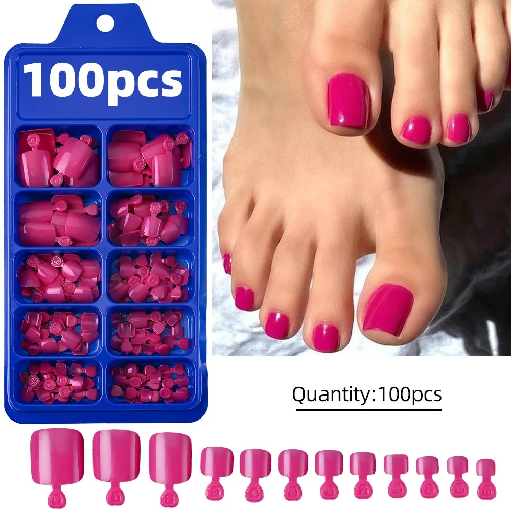 120pcs Press On Toenails Pink French Tip Short Square Glossy Finish False Foot