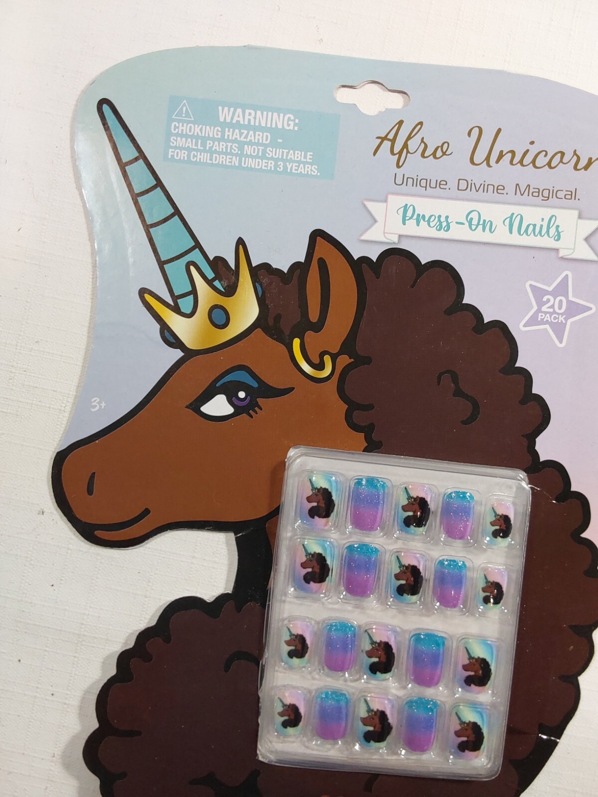 Afro Glitter Unicorn Multicolor Easy to Apply Press On Fake Nails Set 20 Pack