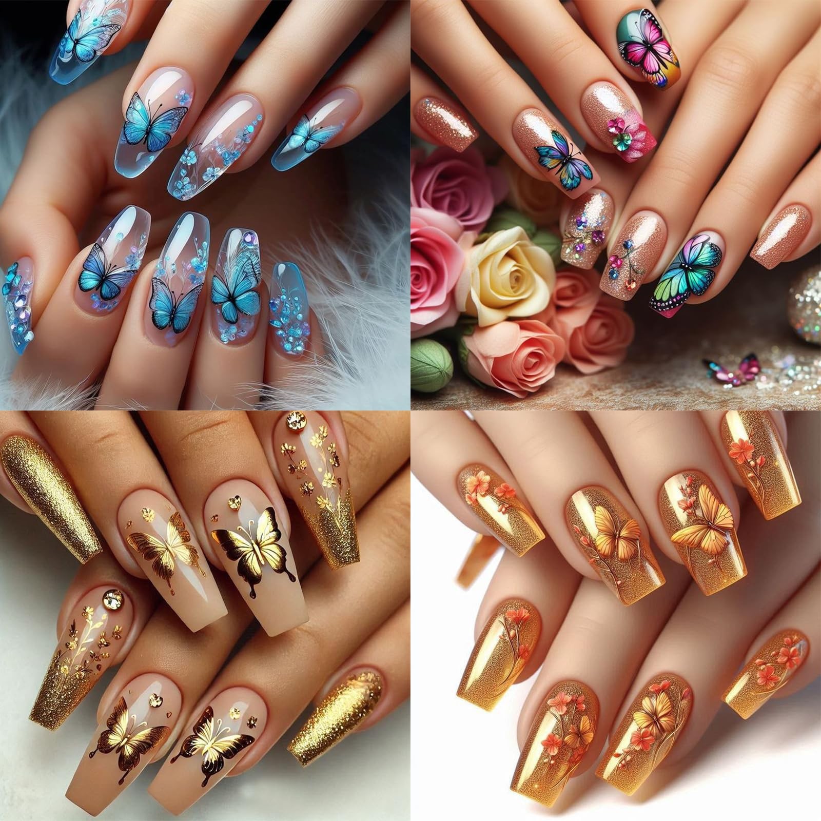 Blue Butterfly Nail Art Stickers Self-Adhesive About 3.7 in X 2.6 in, Color
