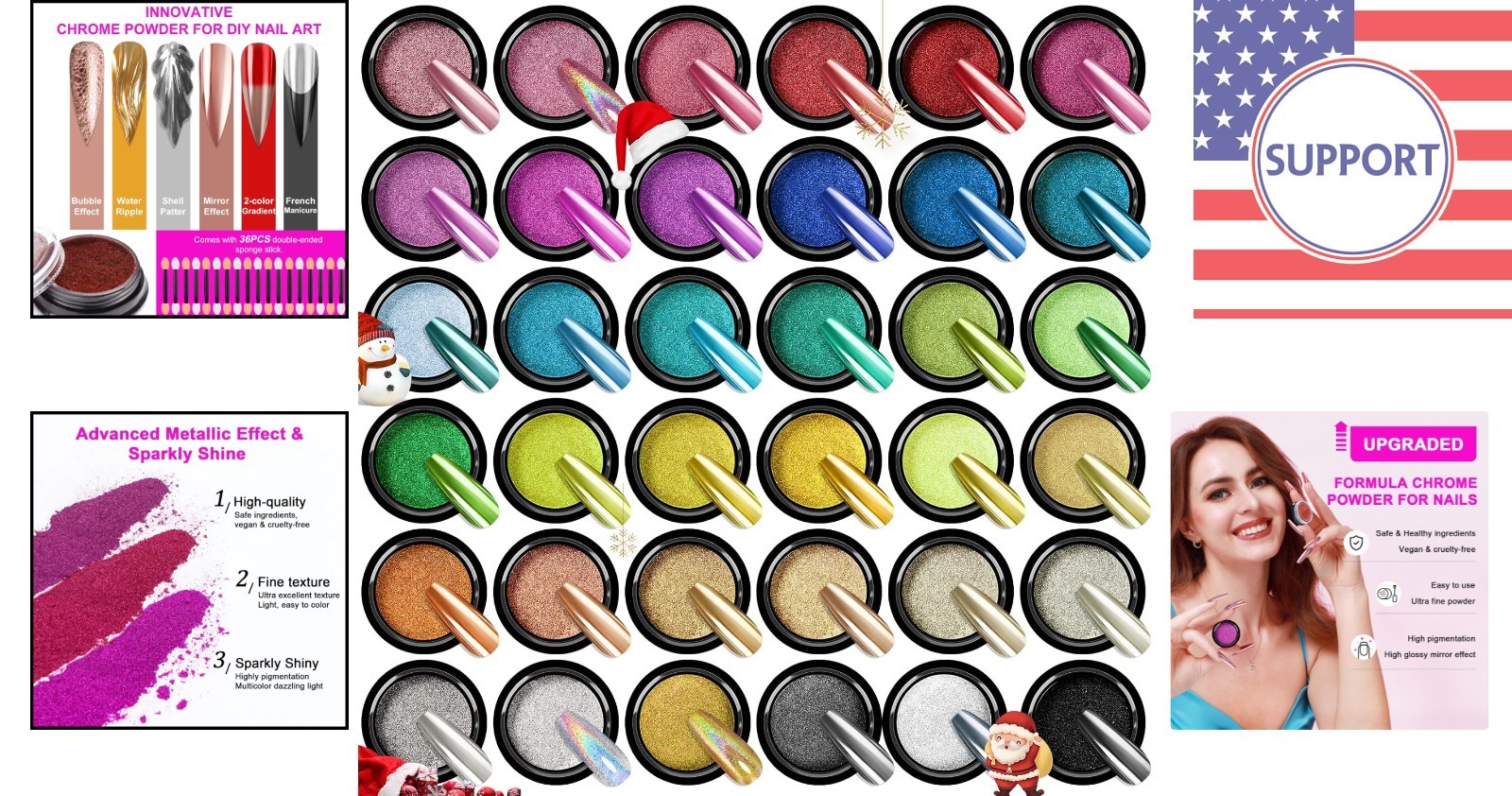 Ultra-Fine Chrome Nail Powder Set – 36 Vibrant Colors for Stunning Manicures