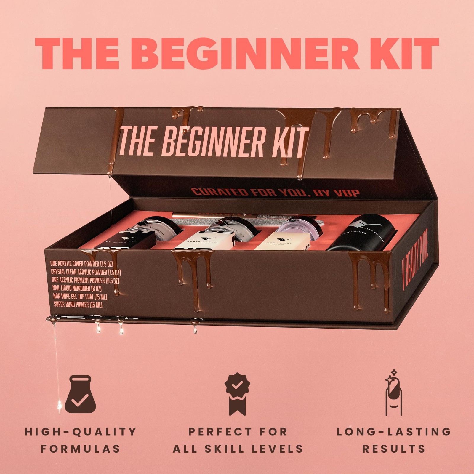 Acrylic Nail Kit for Beginners – Gel Top Coat, Monomer Liquid, Dip Powder, Prime