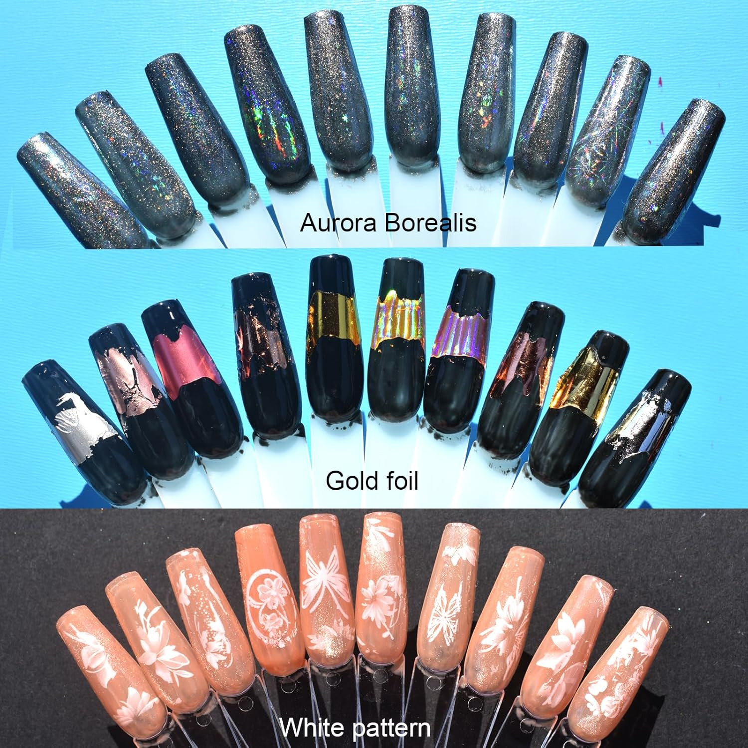 30 Rolls Nail Art Transfer Foils Set,10 Rolls Holographic Laser Aurora Nail Foil