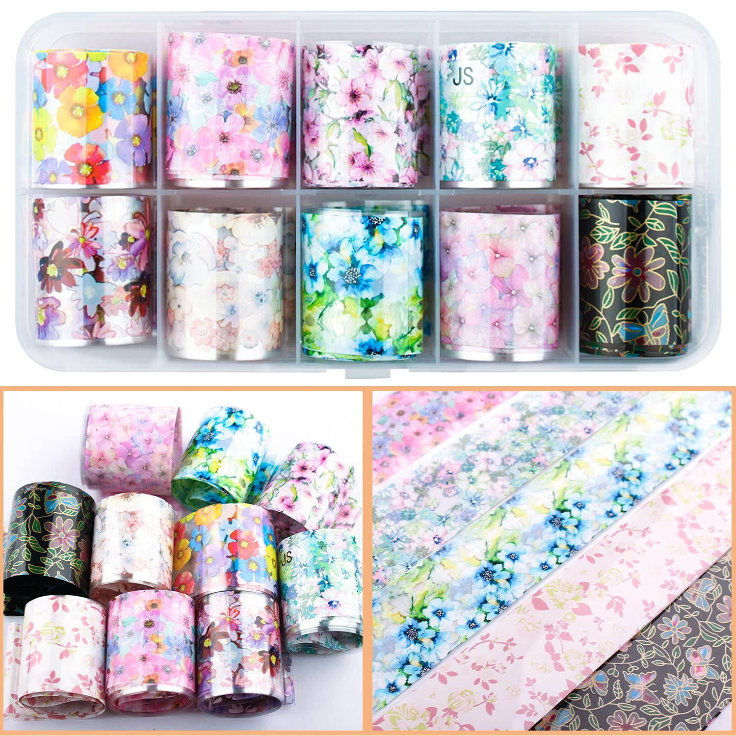 Nail Foil, 30 Rolls Nail Art Foil Transfer 3D Flower Stickers for Nails Blossom