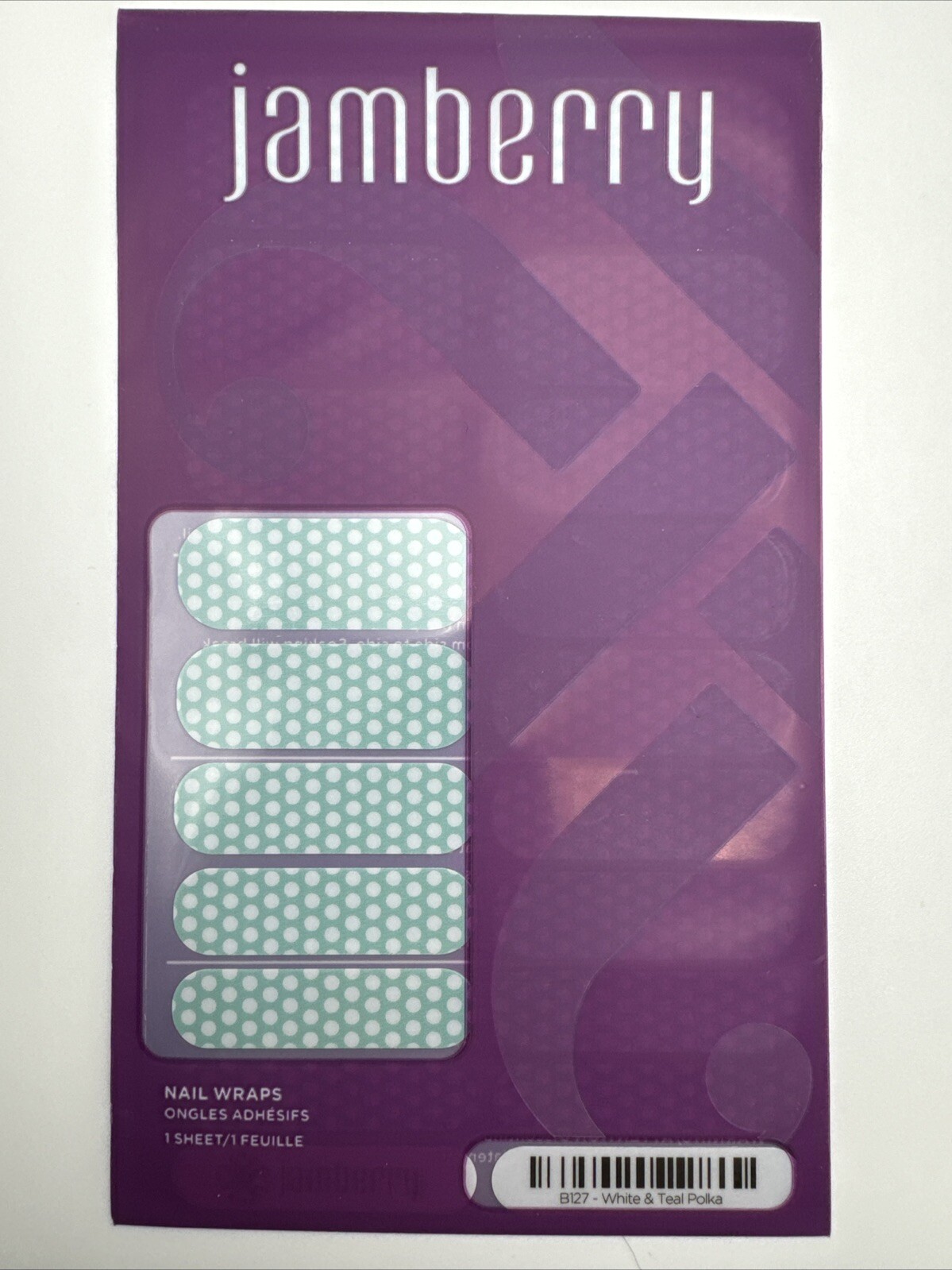 Jamberry Nail Wraps White & Teal Polka Full Sheet (polka Dots/ Blue)