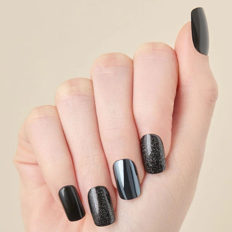 Kleo Kolor 30 Press-On Gel Nails~Blacklisted~Chrome/Gloss/Glitter~Long Square