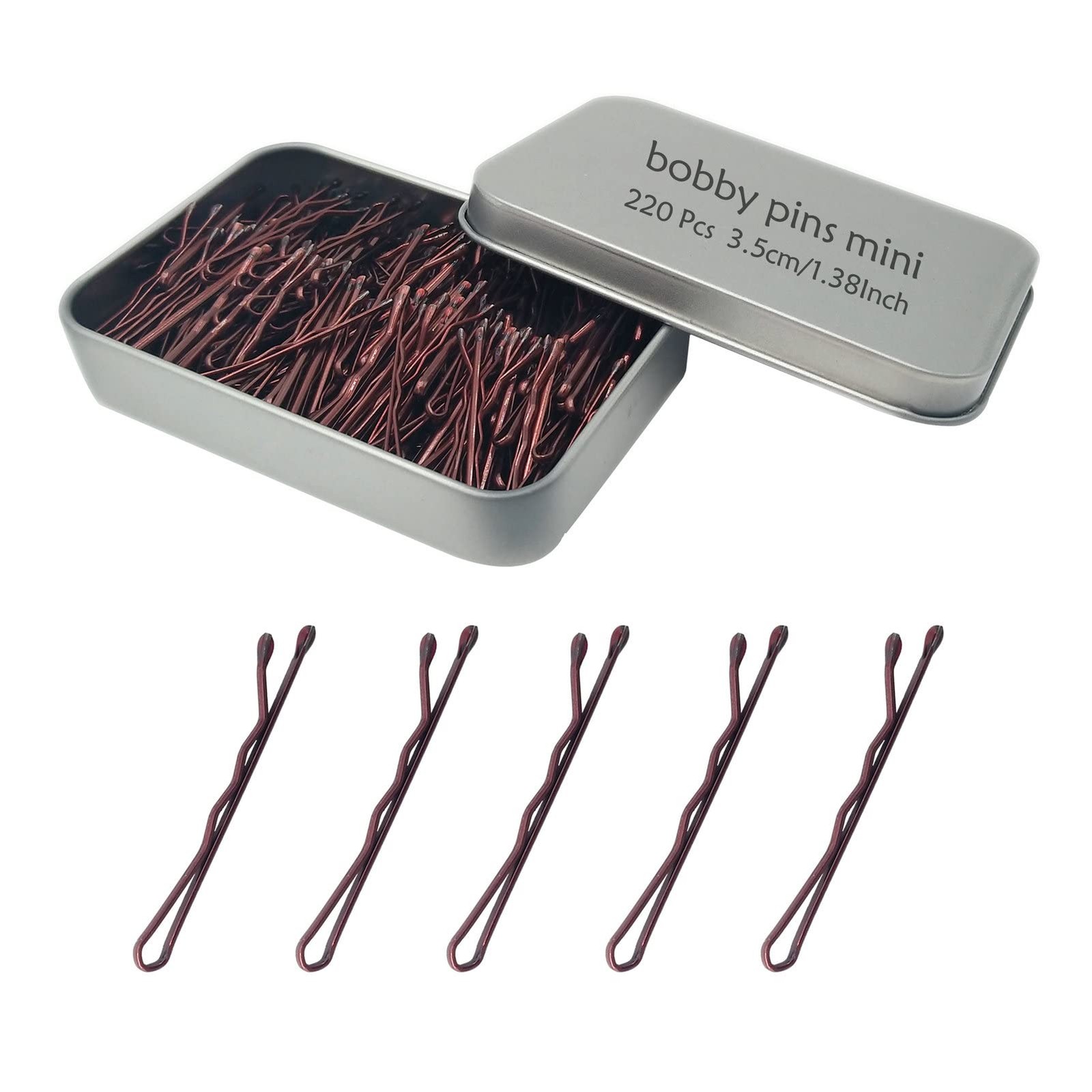 220 Count Mini Wavy 1.38 Inch Bobby 1 (Pack of 220), Brown（1.38inch）