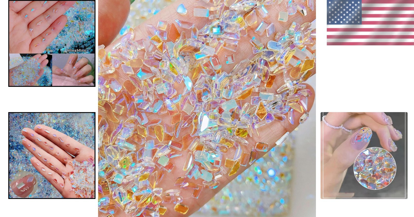 200PCS Mixed Glass Crystal Nail Charms – Perfect for Artistic Nail Designs