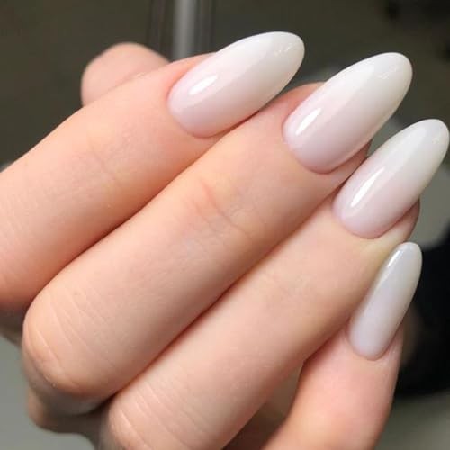 Milky White Press on Nails Almond, Christmas Short Almond Fake A6-Milky White
