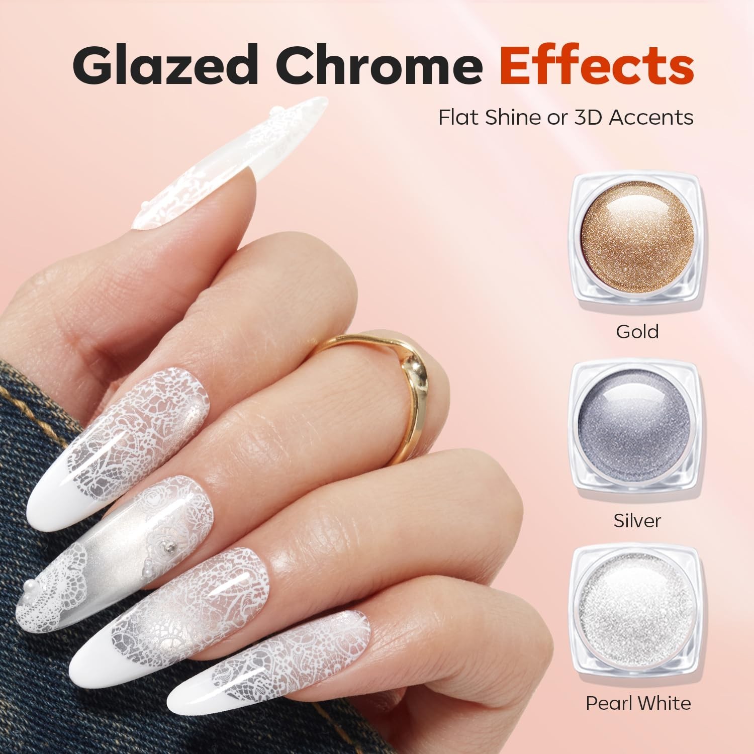 16PCS Nail Stamping Kit – French Tip Stamper, Gel Polish, Chrome Powder, Nail Ar