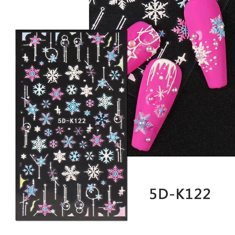 Christmas 5D Nail Art Stickers Snowflake Tree Heart Self-Adhesive Manicure NH7