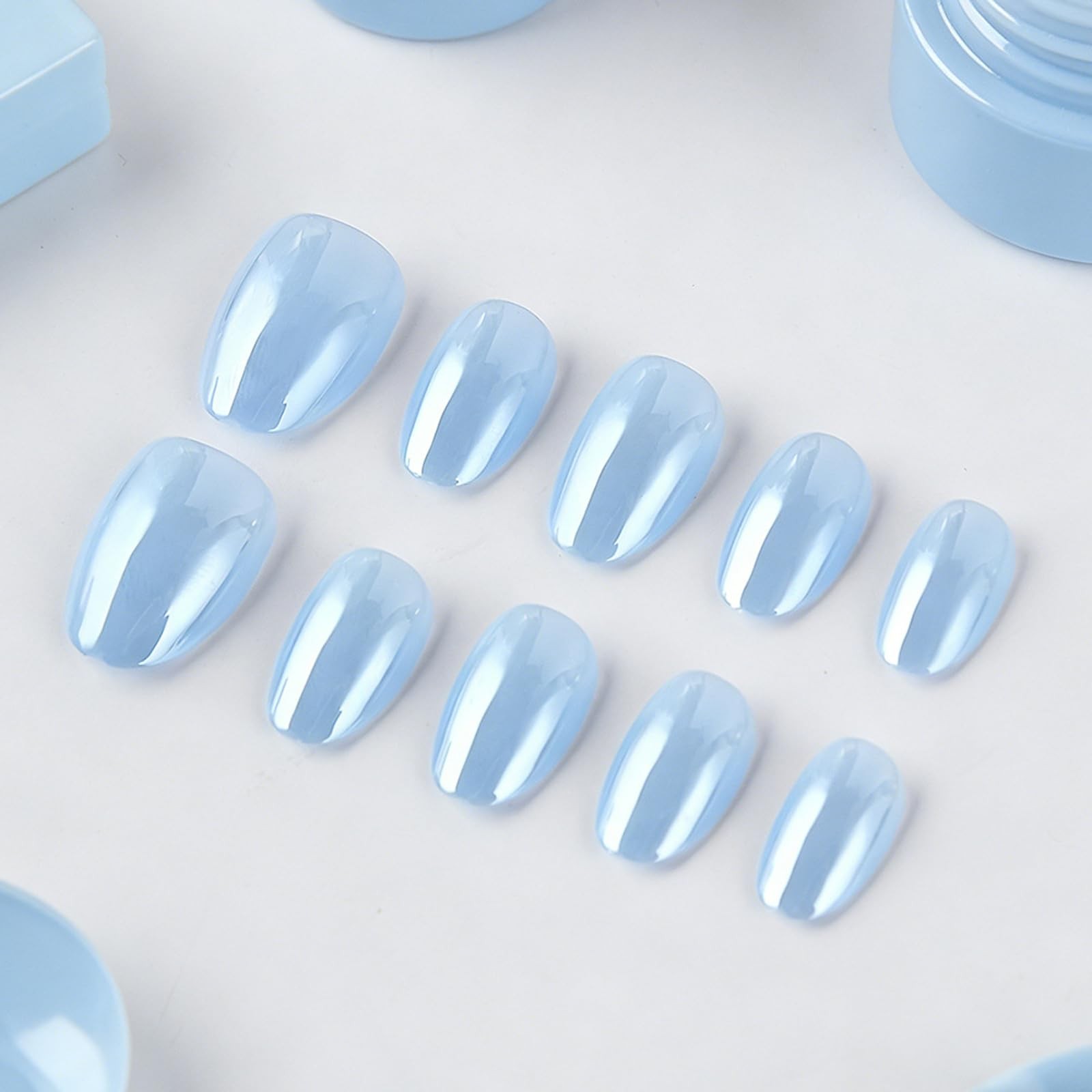 KASOICRA Blue Almond Press On Nails Short