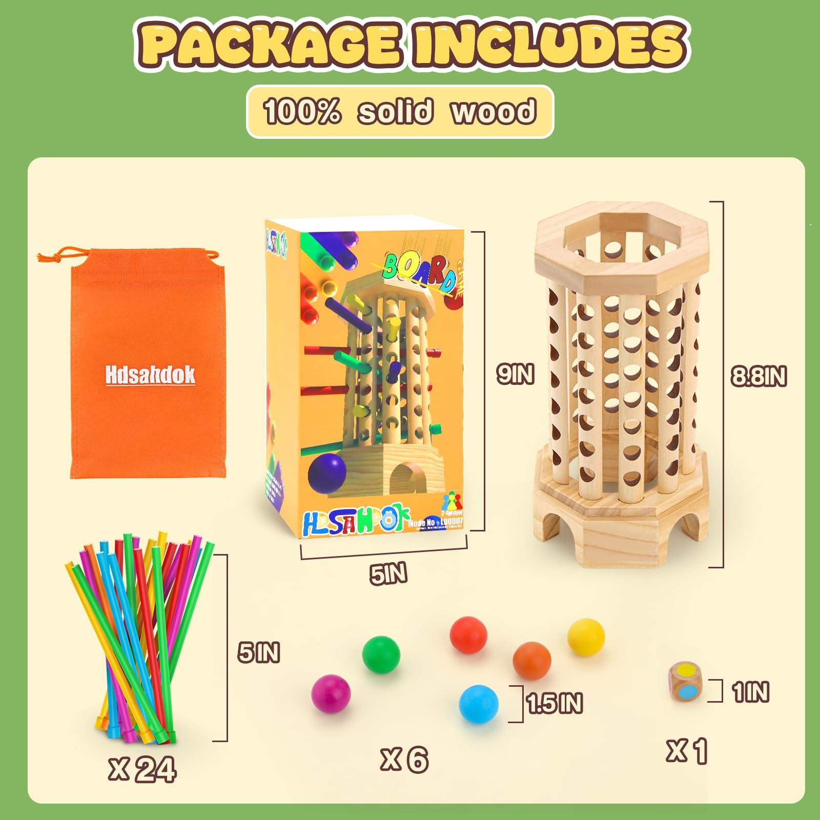 Montessori Wooden Board Game for Kids 3-6 12 inches x 5 inches, Colorful