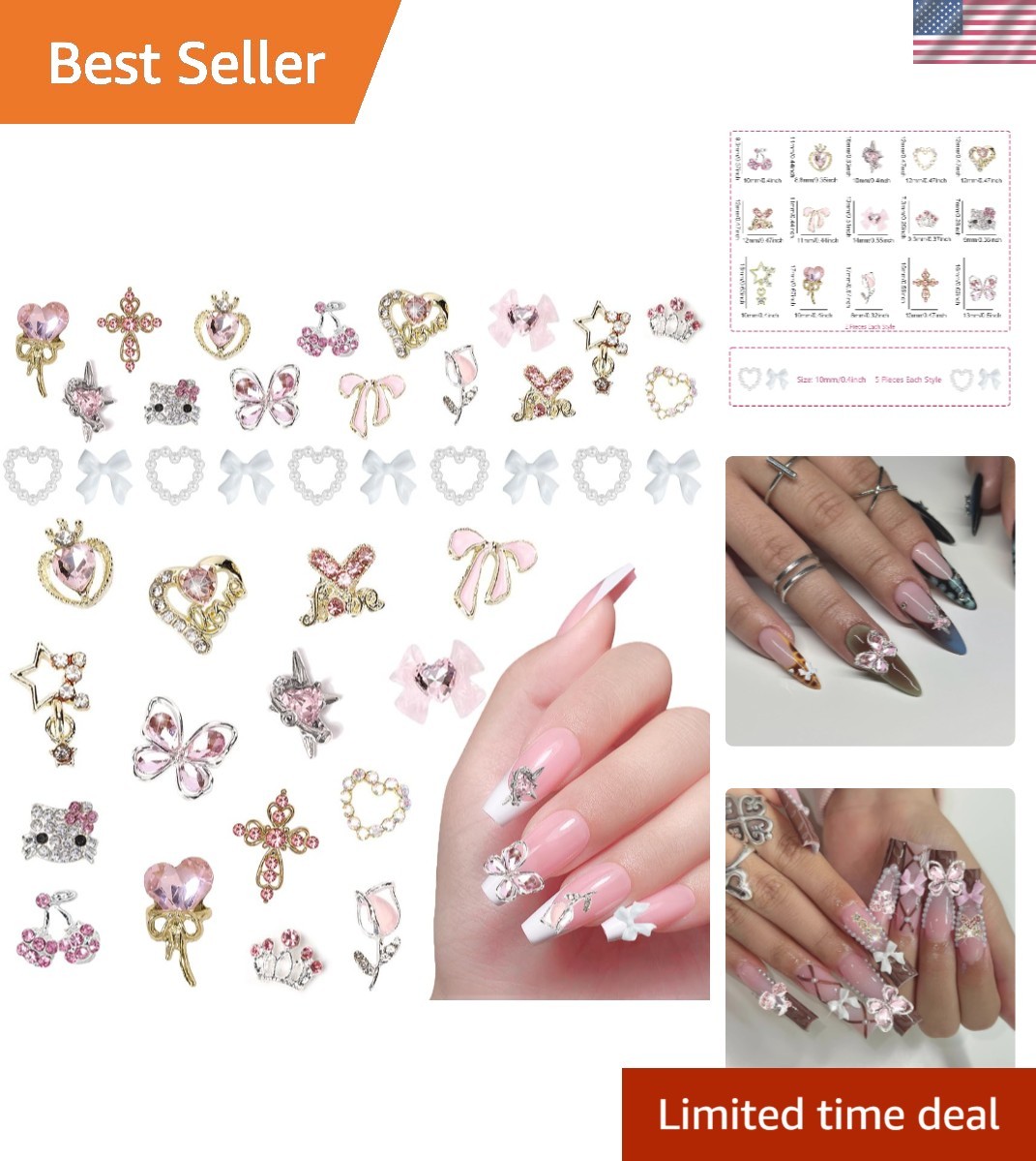Dazzling 40PCS Rhinestone Nail Charms in Y2K Pink Gold – Perfect for DIY Crafts