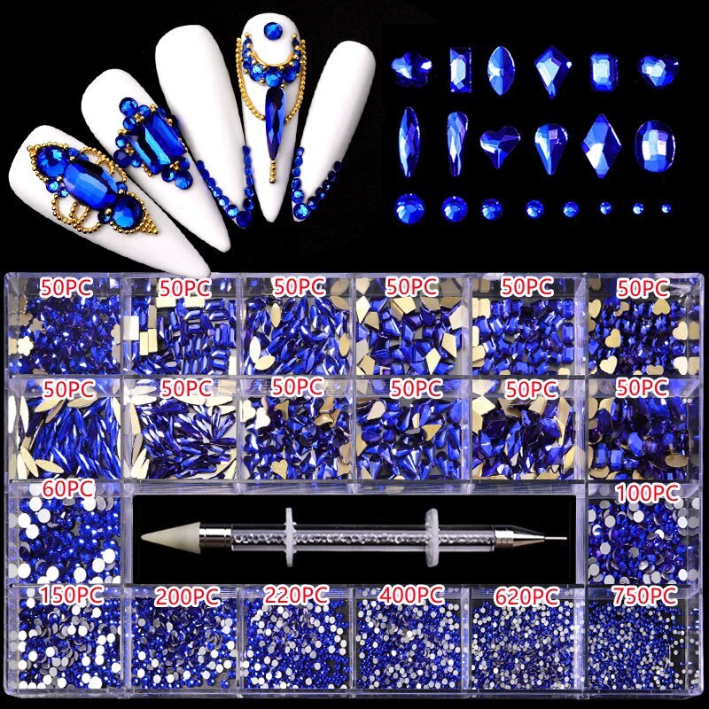 3100PCS/Boxed Luxury Rhinestone Nail Art Jewelry Set Glass Nail Crystals Box