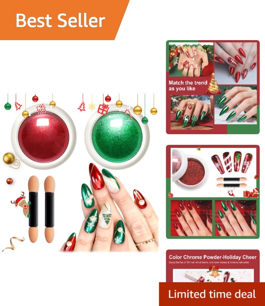 Holographic Mirror Effect Red Green Chrome Nail Powder – Perfect for Holiday Art
