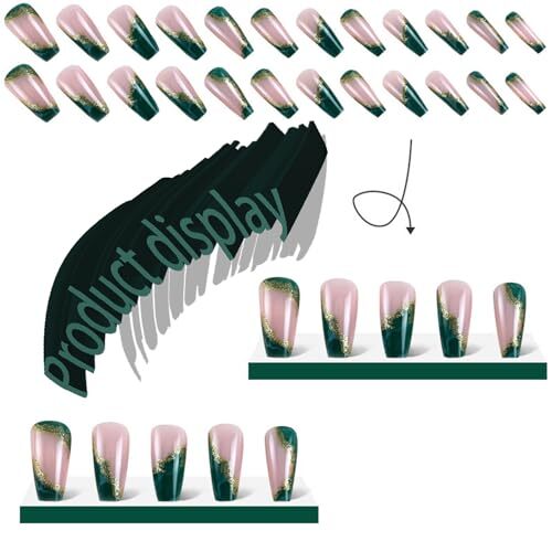 Dark Green Press on Nails Medium Fake Nails Marble False Nails with Design J