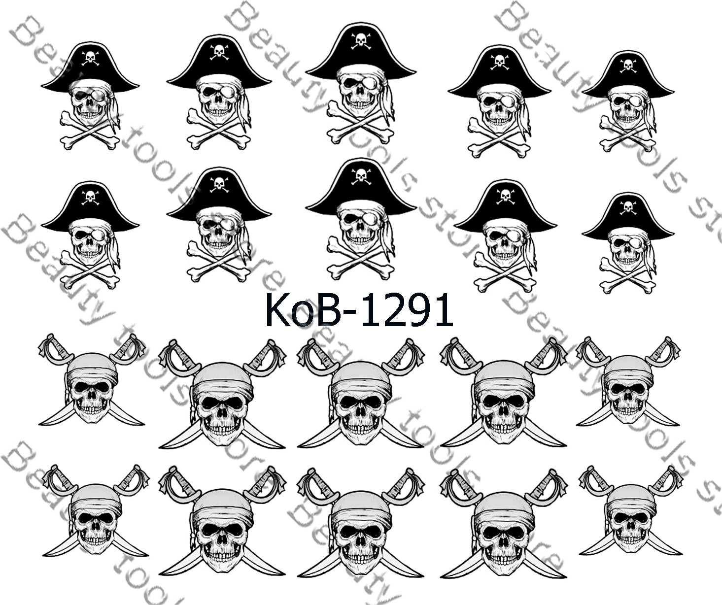 Nail Art Water Transfer Stickers Decal skull Pirates Tampa KoB-1291