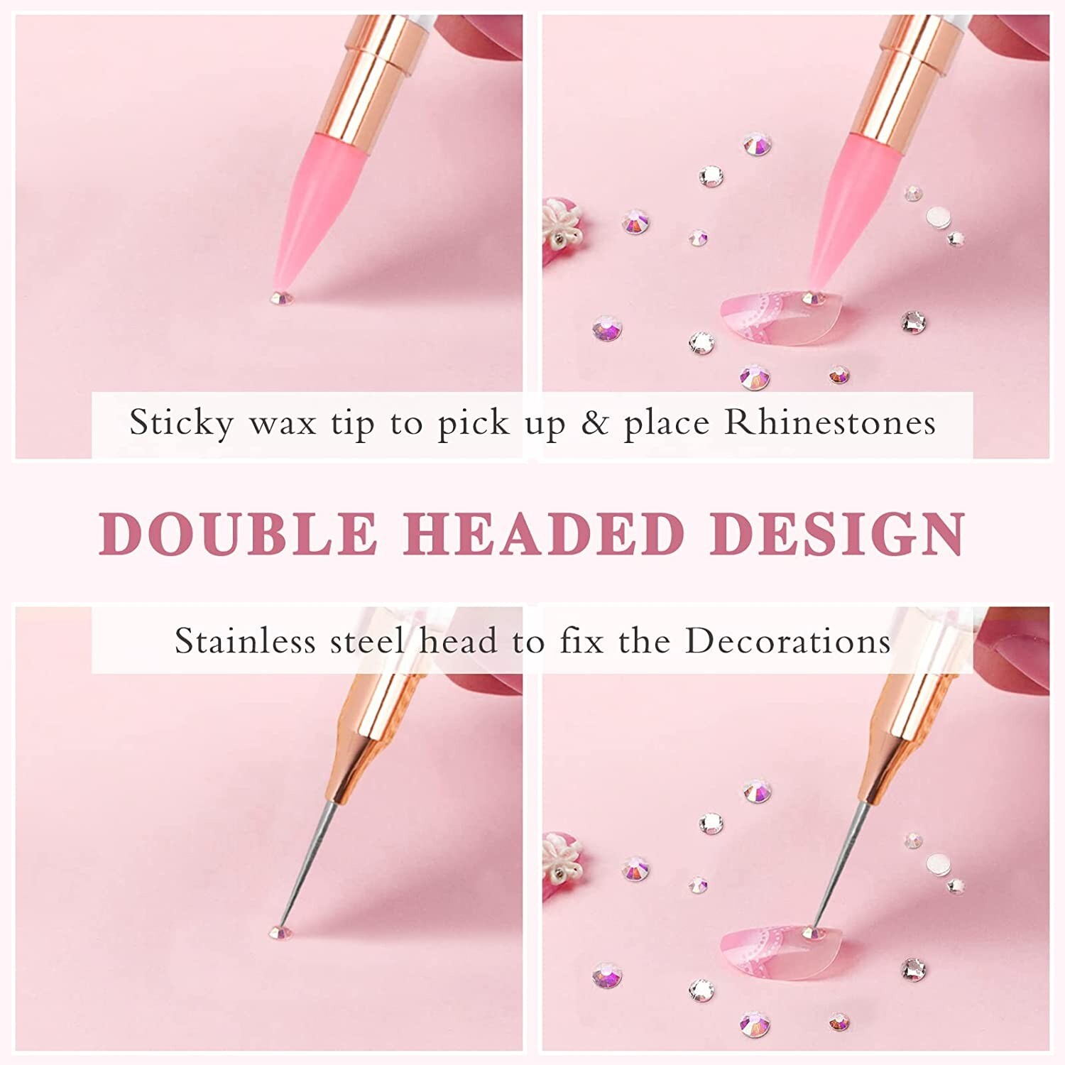 Nail Rhinestone Picker with Lid Dual-ended DIY Dotting Pen for Nail Gems Stones