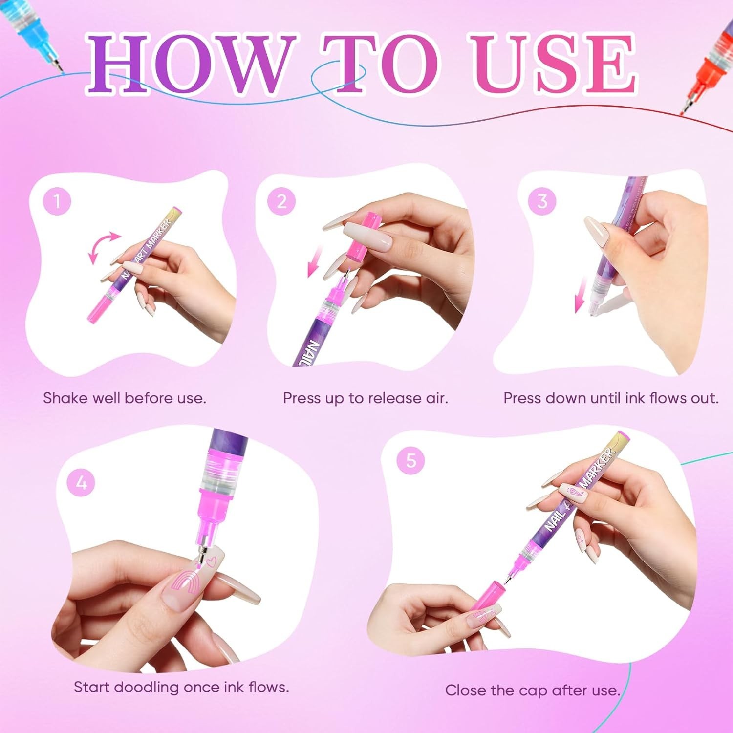 12 Colors Nail Art Marker Pens Set, Nail Markers for Nail Art, Suitable for N…