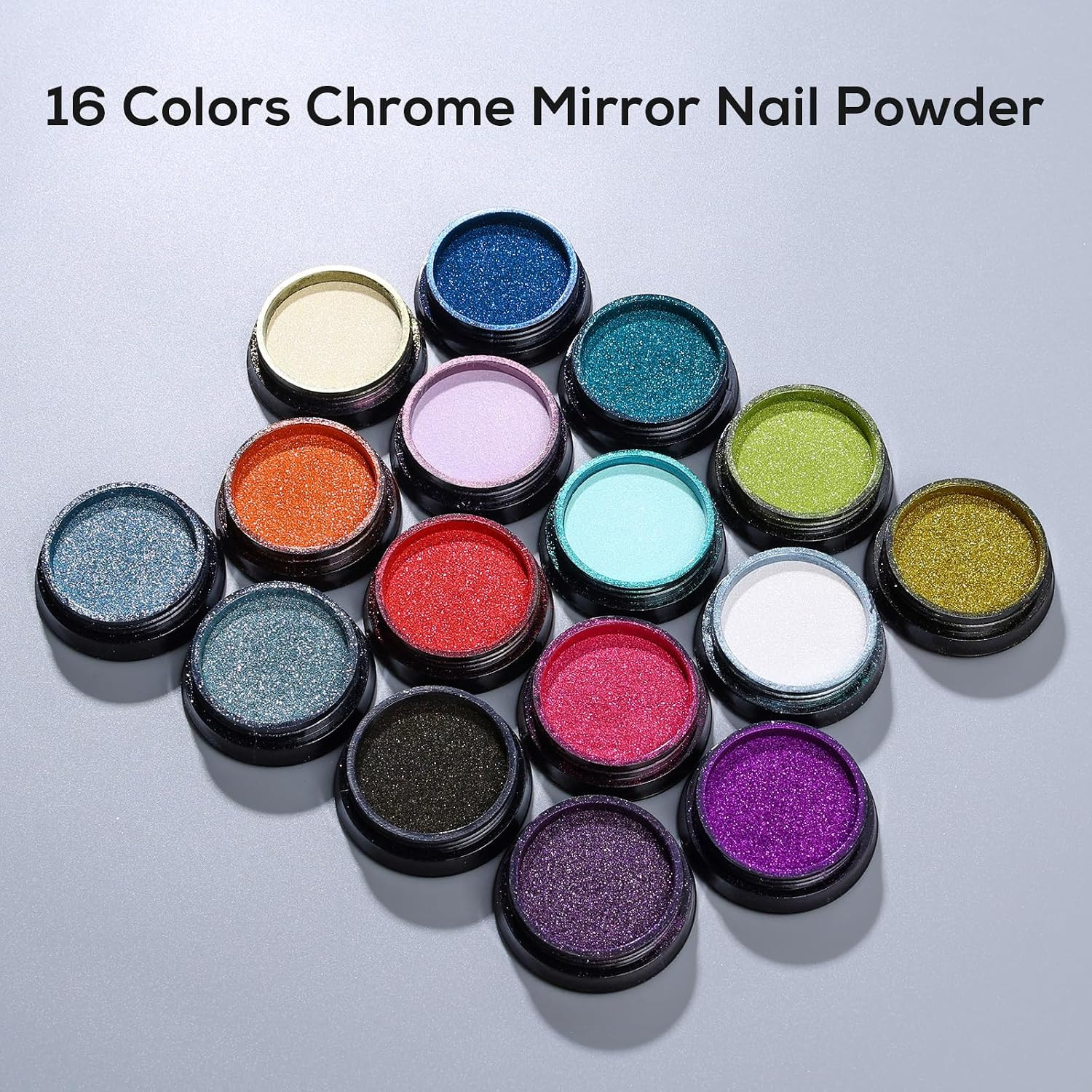 Metallic Mirror Chrome Nail Powder – 16 Colors Holographic Nail Art Set | Aurora