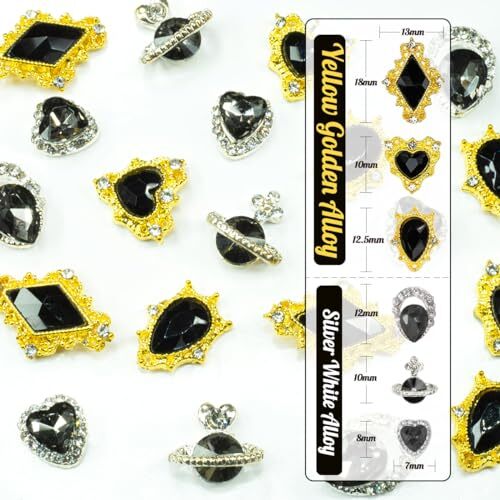 24pcs Black Nail Rhinestones Luxury Nail 1 Box Luxury Style Nail Charms – Black