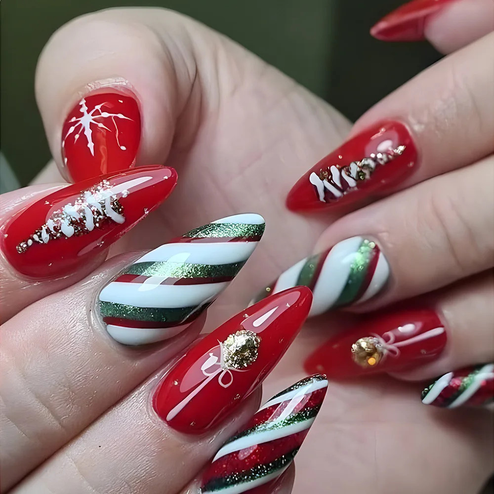 2026 Christmas Red Snow Deer Long Press On Nails