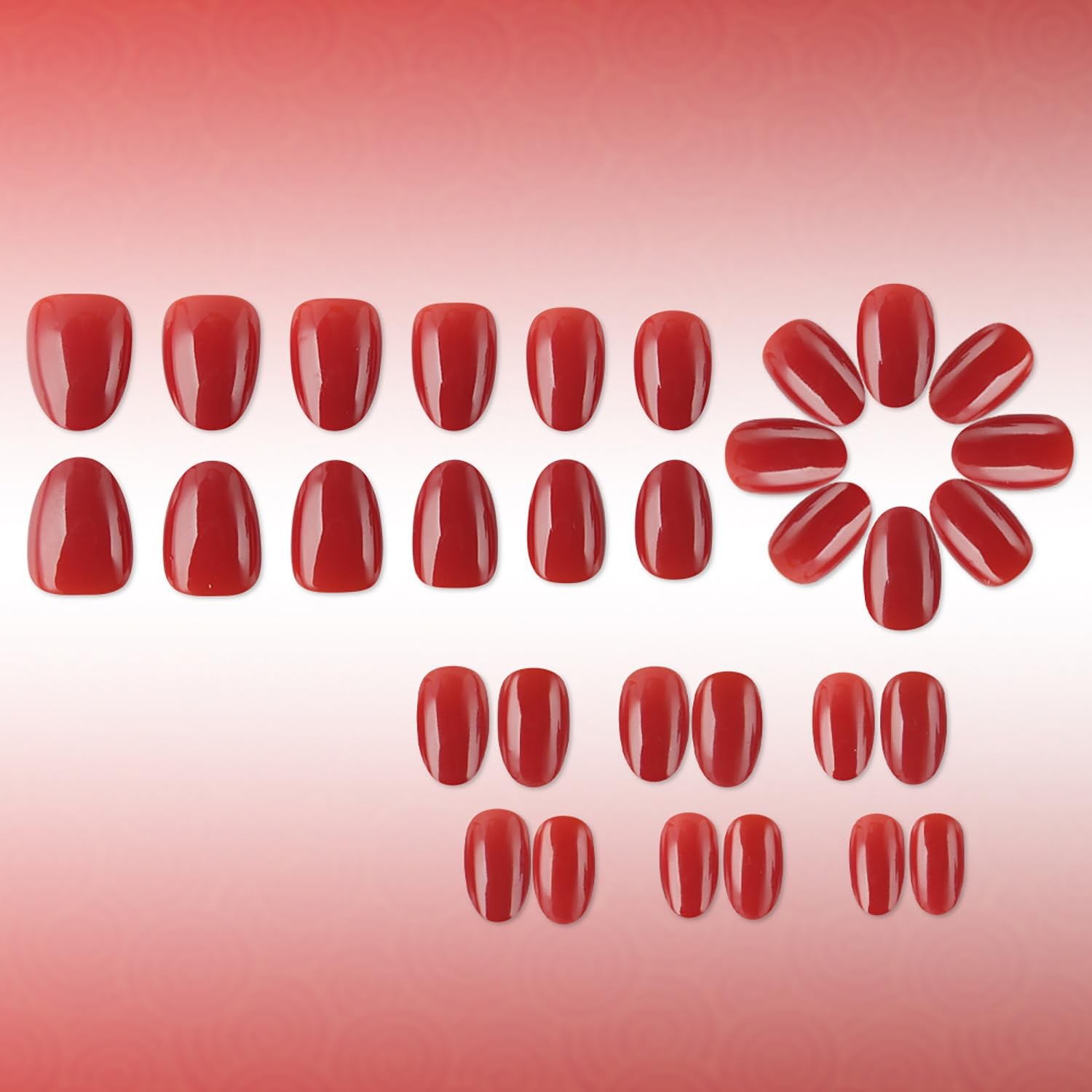 32Pcs Red Press on Nails Short Almond Fake Nails Solid Color Acrylic Nails Gl…