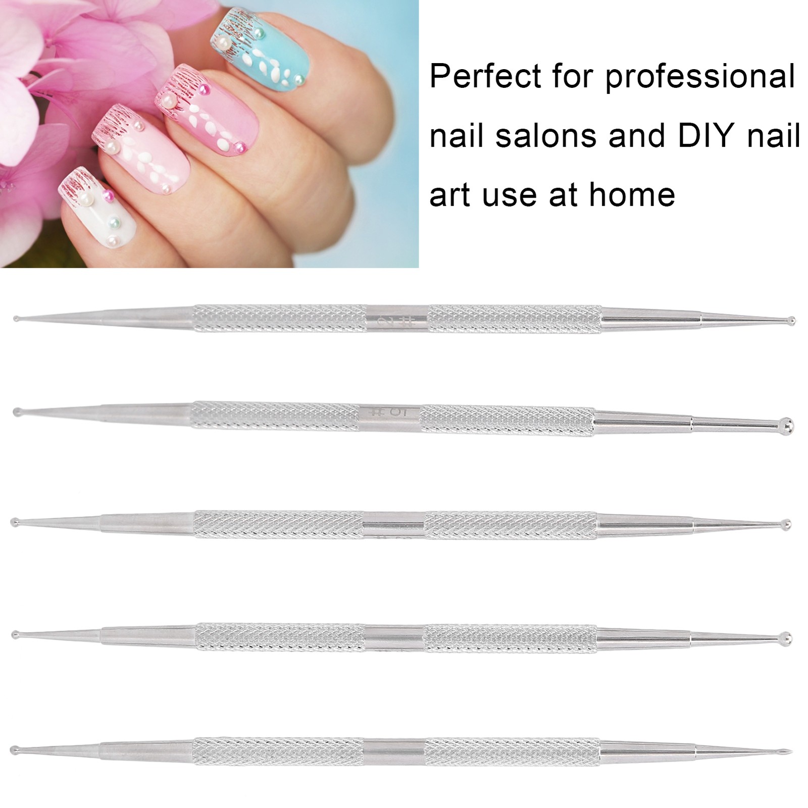 5pcs Double Head Nail Art Dotting Pen Stainless Steel Nail Painting Pen DIY Deco