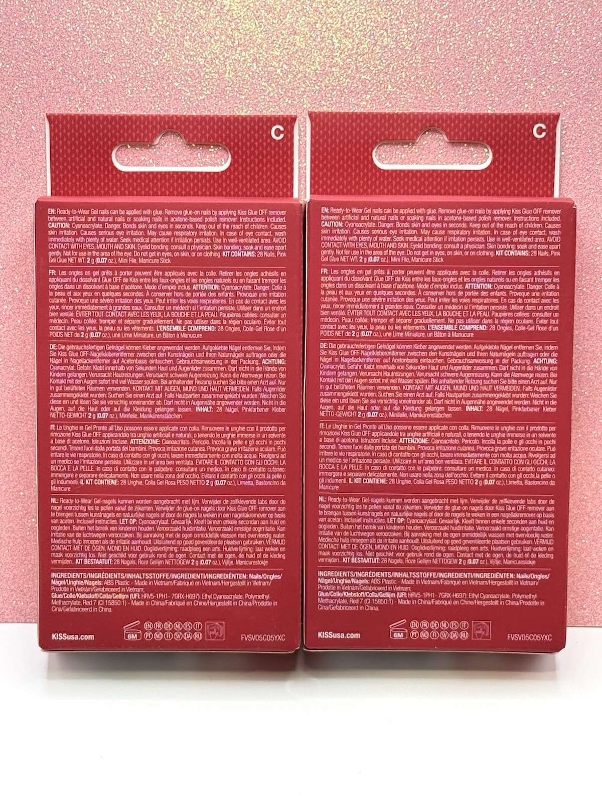 Kiss Voguish Fantasy Press-On Nails Holiday Short Pink Snowflake Sparkle Lot Of2