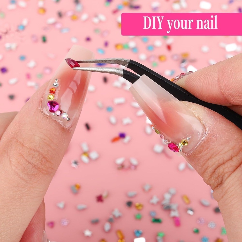3D Geometric Nail Art Charms, Multi-Shape Colorful Rhinestones & Crystal