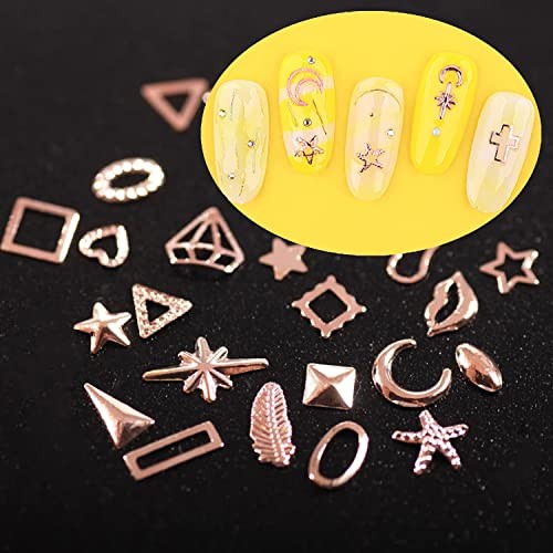 28 Grids Alloy Nail Art Rivets, 3D Mix Geometry Nail Studs Rose Gold Nail Studs