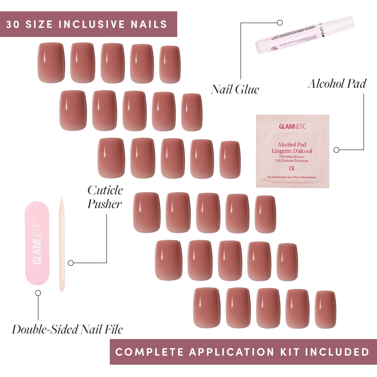 Press On Nails – Dusty Pink | Medium Square Fake Nails, Sheer Mauve Neutral, …
