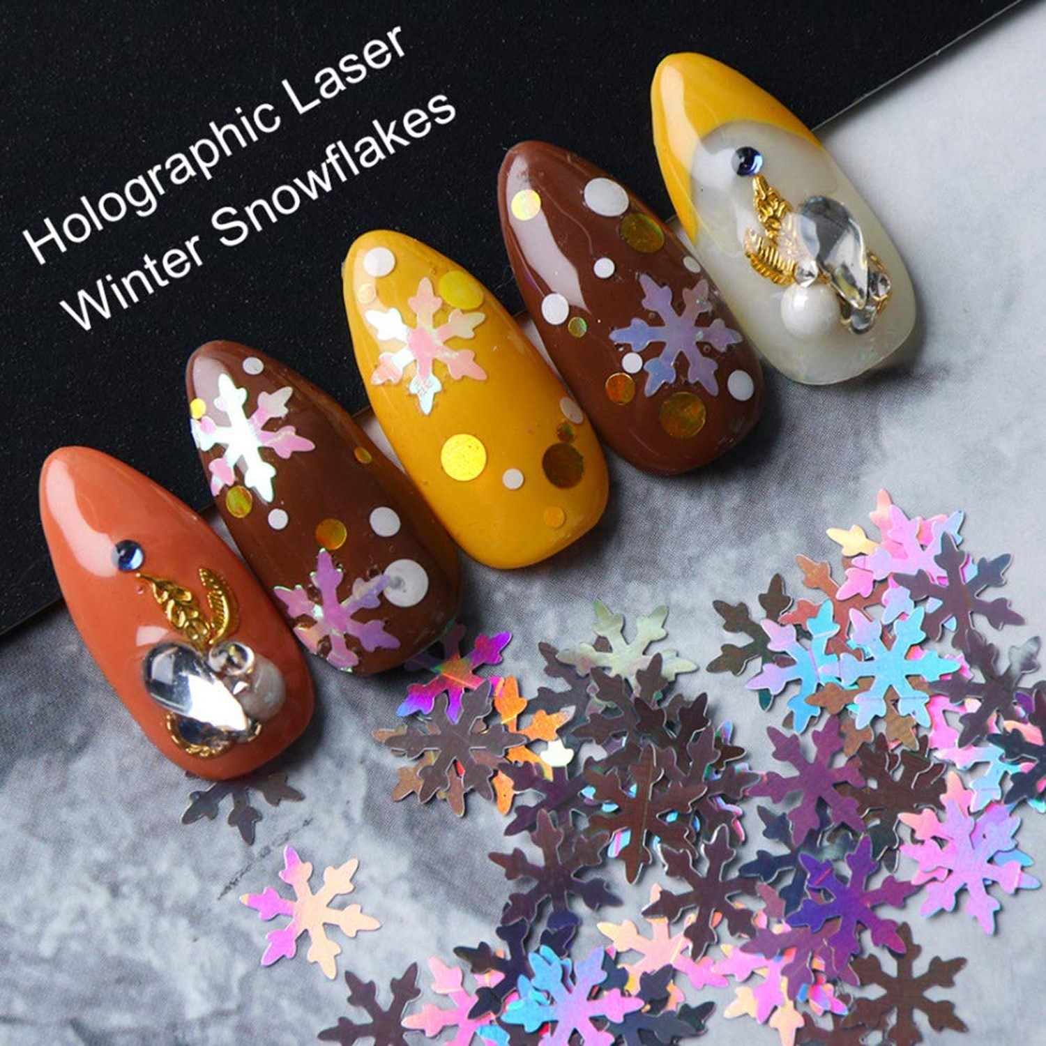 Snowflake Glitter Nail Sequins – 12 Grids 3D Colorful Christmas Holographic N…