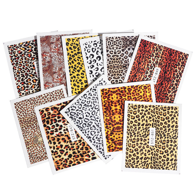11 Sheets Nail Art Water Decal Stickers Transfer Brown Leopard Animal Print NS28